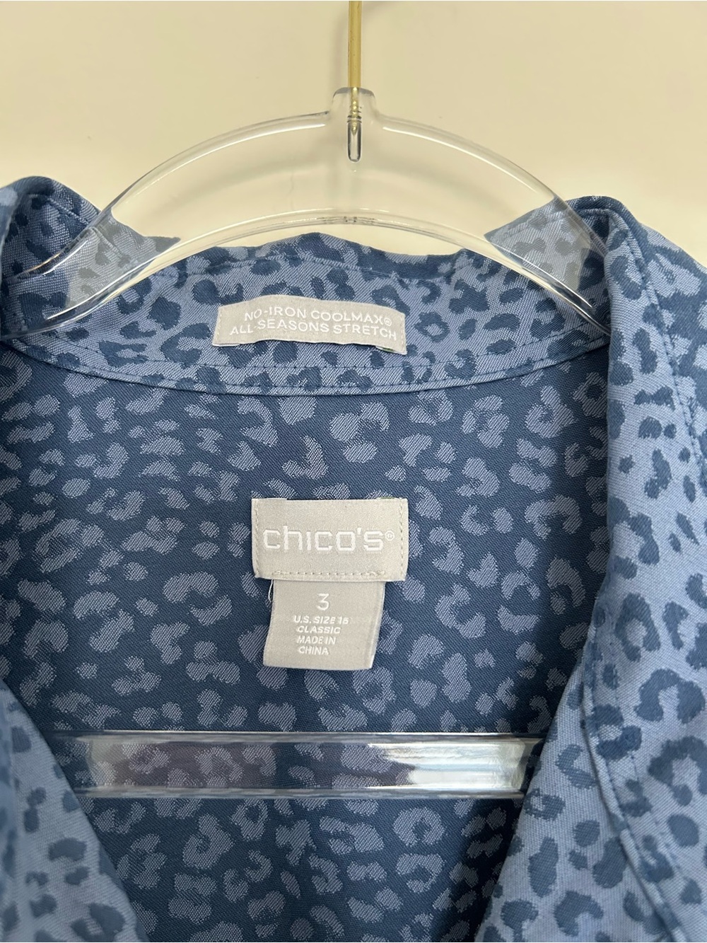 Chico’s No Iron CoolMax All Seasons Stretch Leopard Button Up Shirt 3/US 16 - Picture 2 of 5